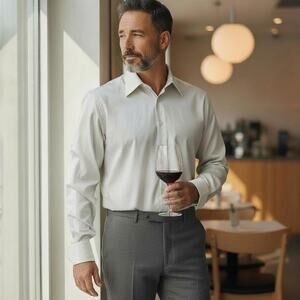 Frank Rostron England Dress Shirt Contrast Collar Two button Cuff Light Gray XL